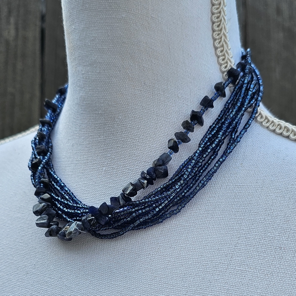 Short Adjustable Beaded and Sea Glass Necklace